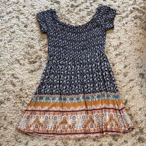 Women’s Bohemian Patterned Dress - Blue and Orange